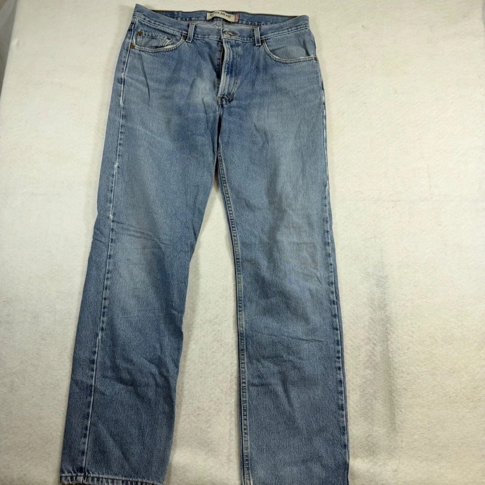 Levis 505 Regular Fit Straight Leg Light Wash Blue Denim Jeans Mens 36x34